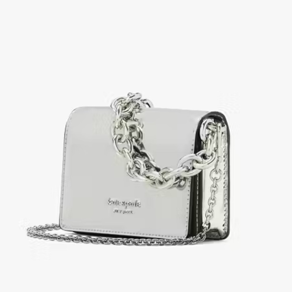Kate Spade Natasha Metallic Smooth Leather Dual Chain Card Case Crossbody / NEW